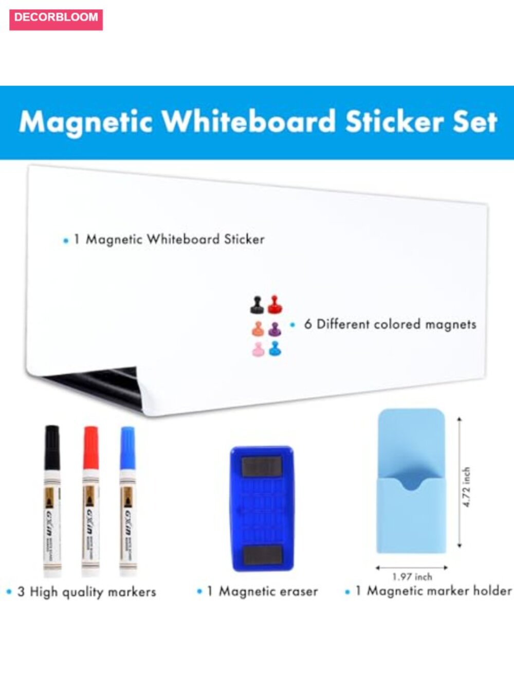 Peel and Stick Dry Erase Board 18x39 Magnetic Whiteboard Sticker with Markers - Picture 2 of 5